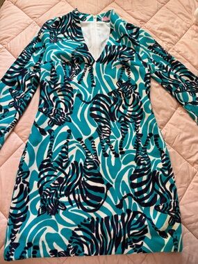 Lilly Pulitzer Teal Zebra Print Long Sleeve Dress